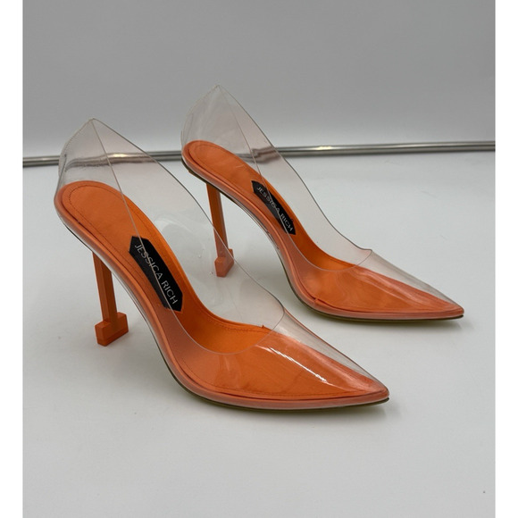 Jessica Rich Heels So Fancy Sandal Clear Orange EU 39 USA Size 8.5 W/ Dust Bag - Picture 4 of 10